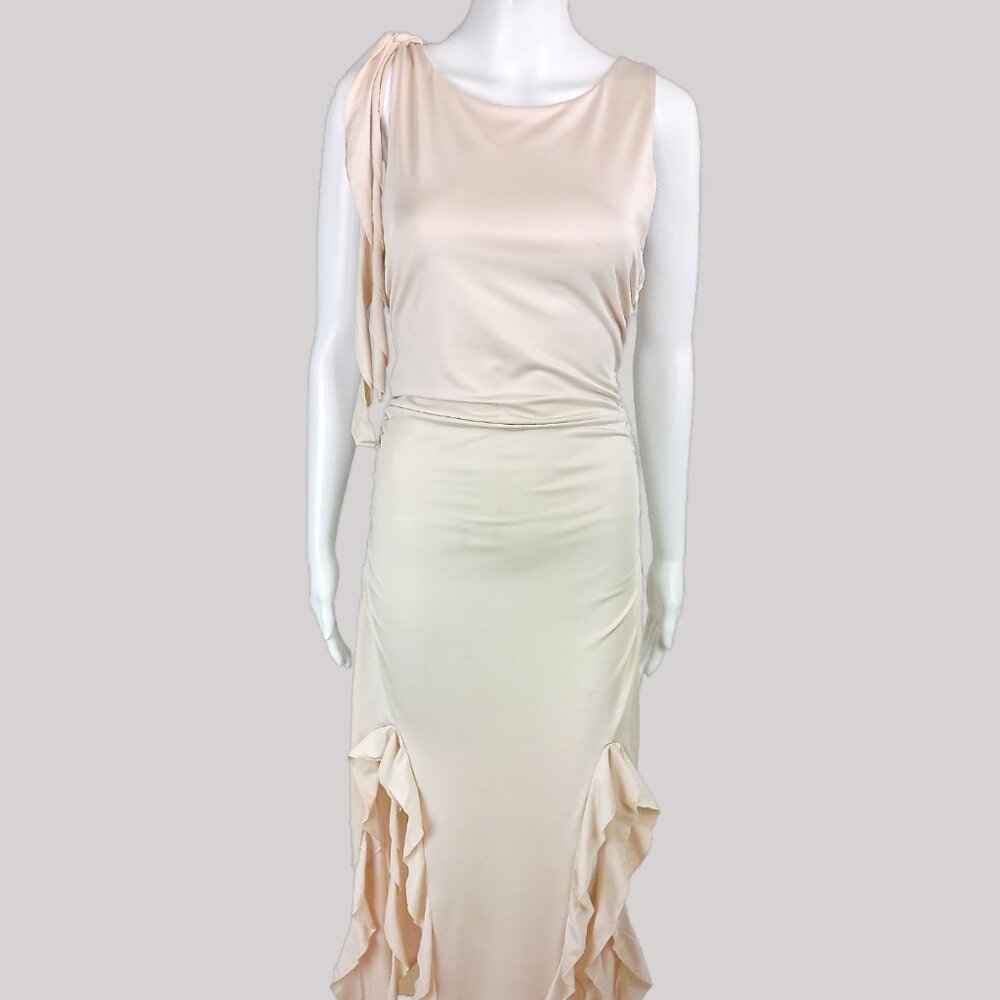 Cream Ruffle Aline Bodycon Maxi Dress